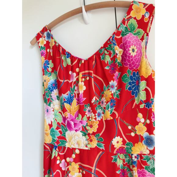 Vintage Andrade Womens Hawaiian Dress Size Sm4-6 Red Floral Tropical Print Maxi - Picture 5 of 11